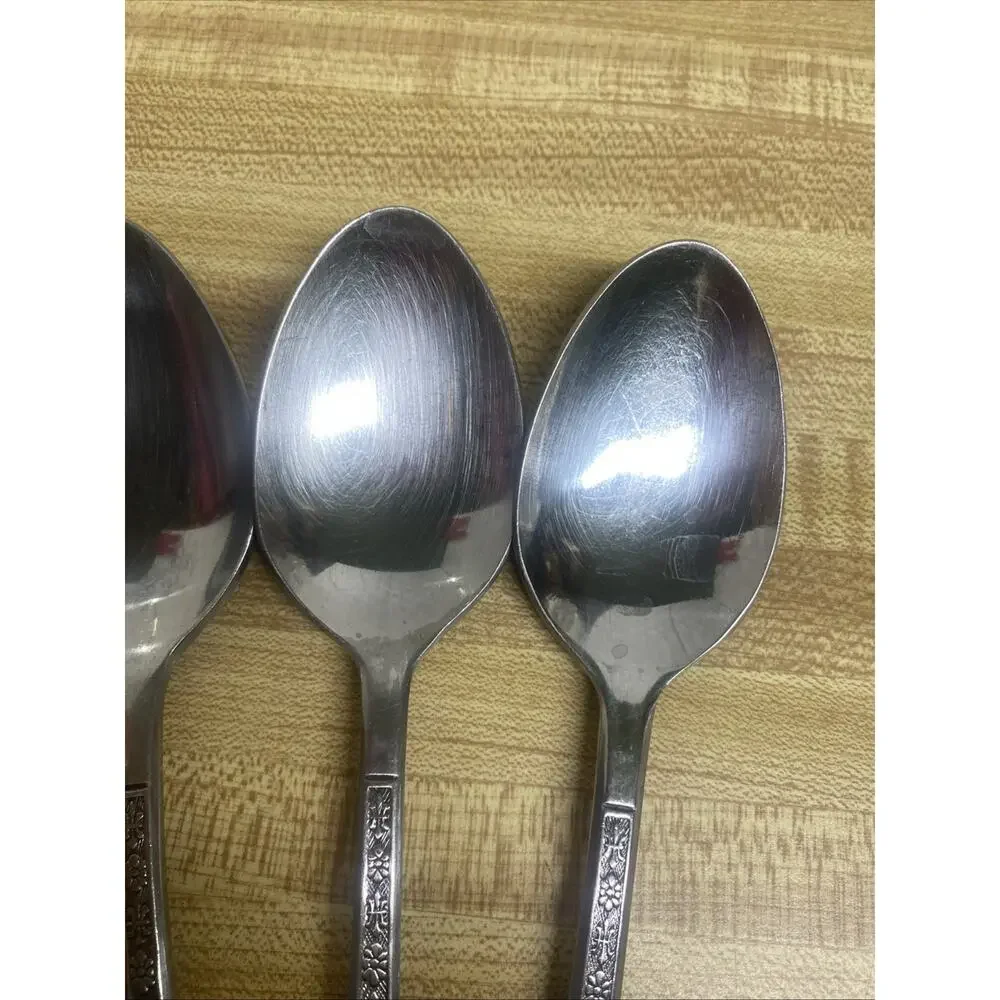 Set (4) Interpur FLORENZ Stainless 8 Petal Black Textured Flatware Korea Spoons